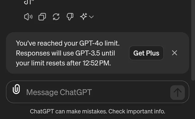هشدار محدودیت chatgpt